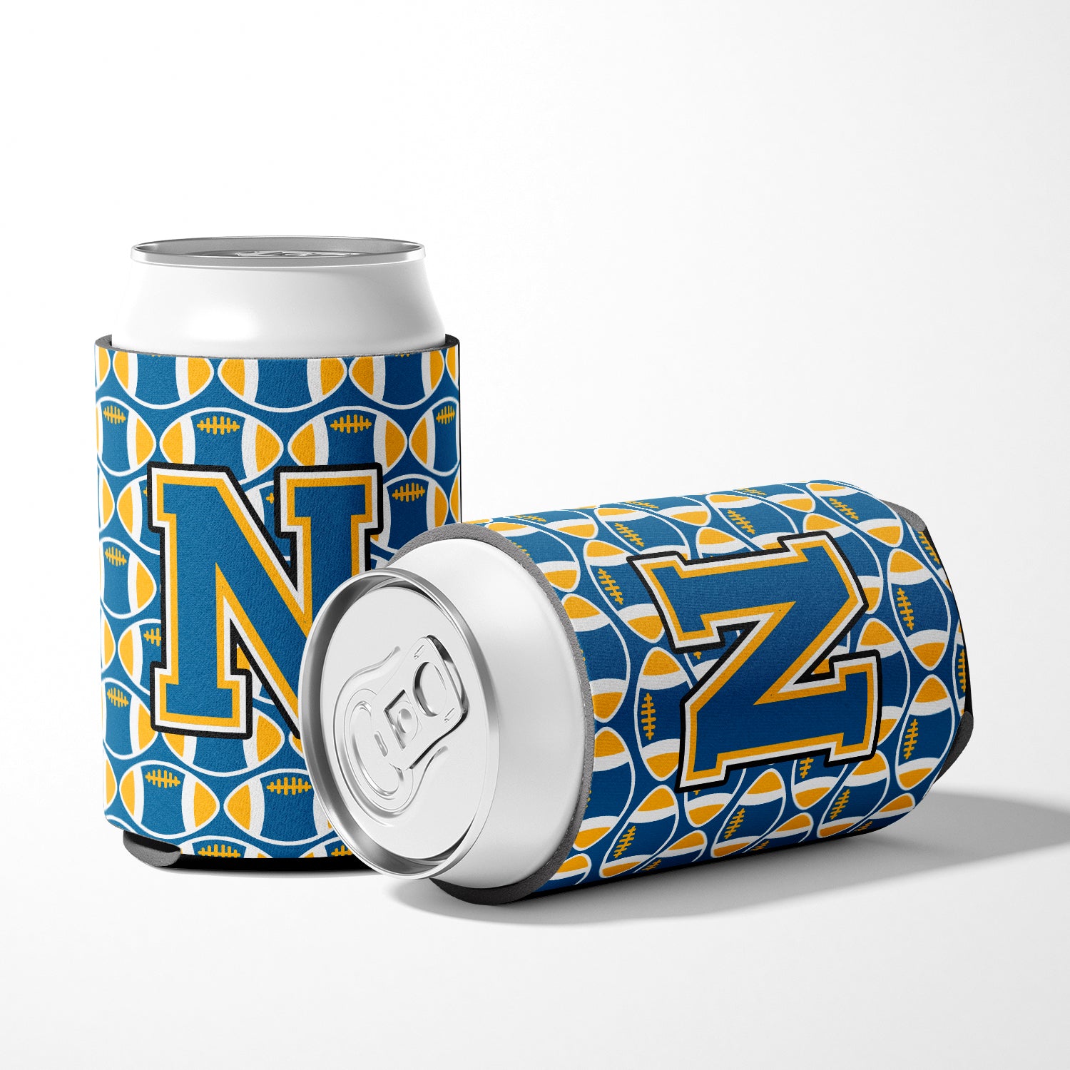 Letter N Football Blue and Gold Can or Bottle Hugger CJ1077-NCC.