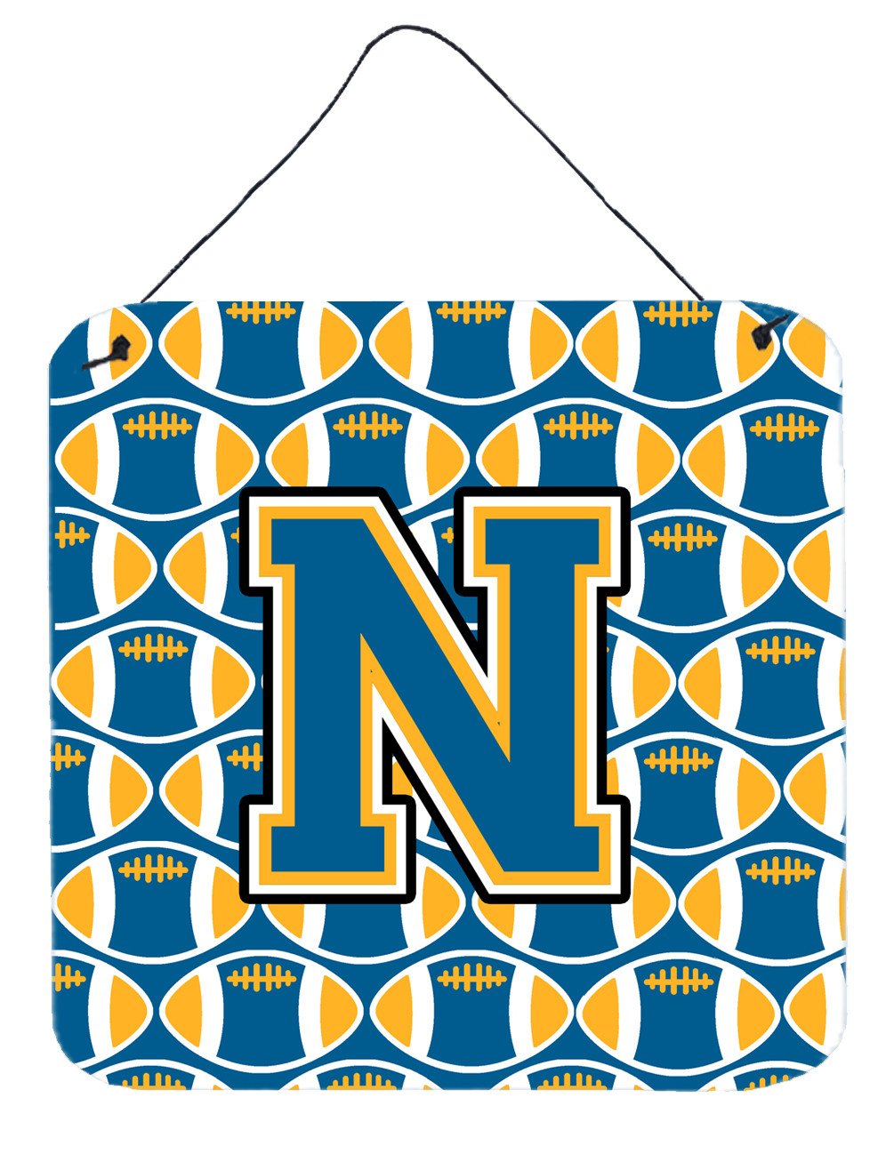 Letter N Football Blue and Gold Wall or Door Hanging Prints CJ1077-NDS66 by Caroline&#39;s Treasures