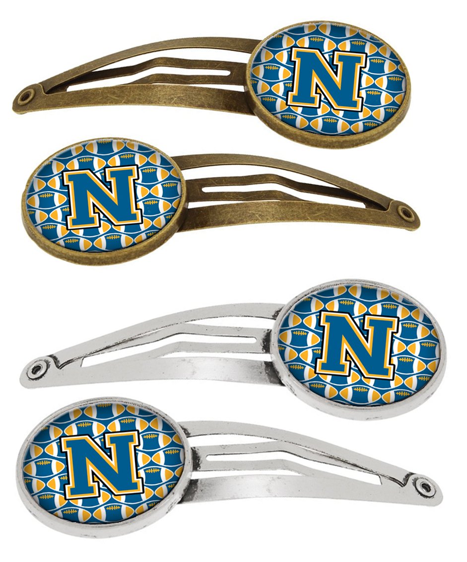 Letter N Football Blue and Gold Set of 4 Barrettes Hair Clips CJ1077-NHCS4 by Caroline&#39;s Treasures