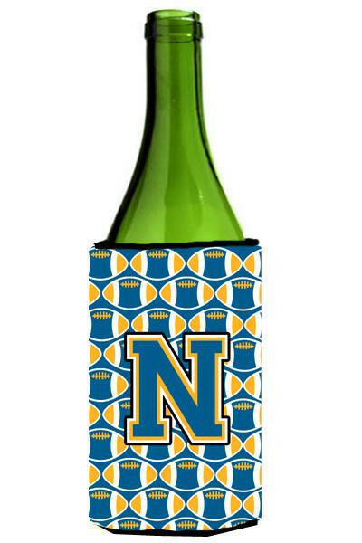 Letter N Football Blue and Gold Wine Bottle Beverage Insulator Hugger CJ1077-NLITERK by Caroline&#39;s Treasures