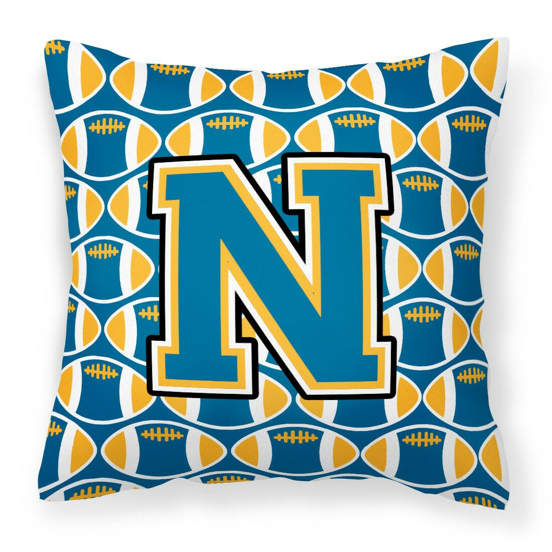 Letter N Football Blue and Gold Fabric Decorative Pillow CJ1077-NPW1414 by Caroline&#39;s Treasures
