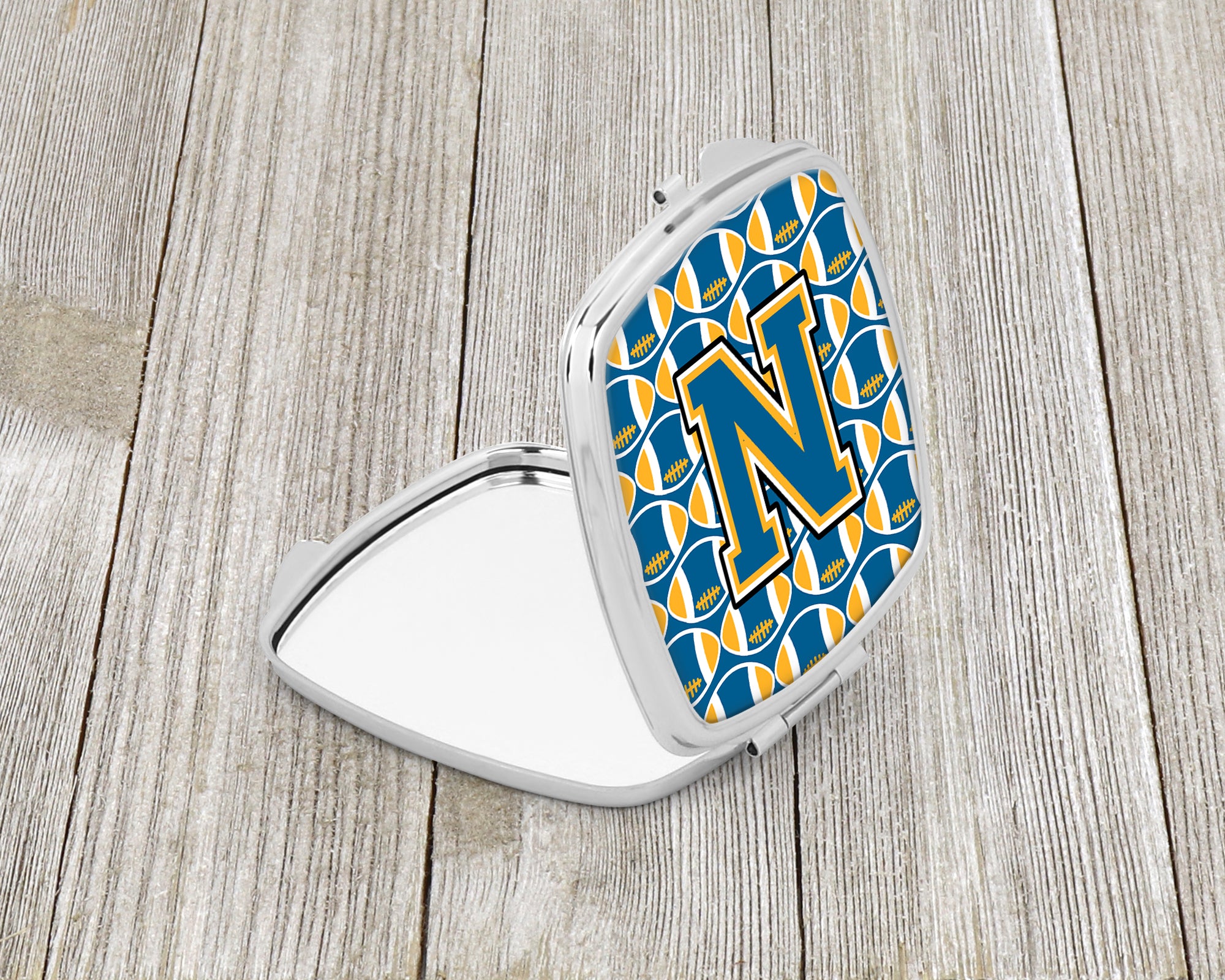 Letter N Football Blue and Gold Compact Mirror CJ1077-NSCM  the-store.com.