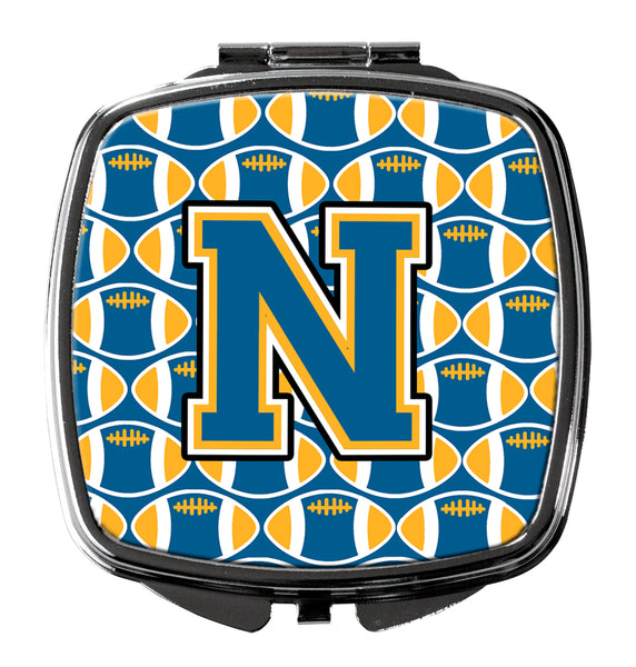 Letter N Football Blue and Gold Compact Mirror CJ1077-NSCM