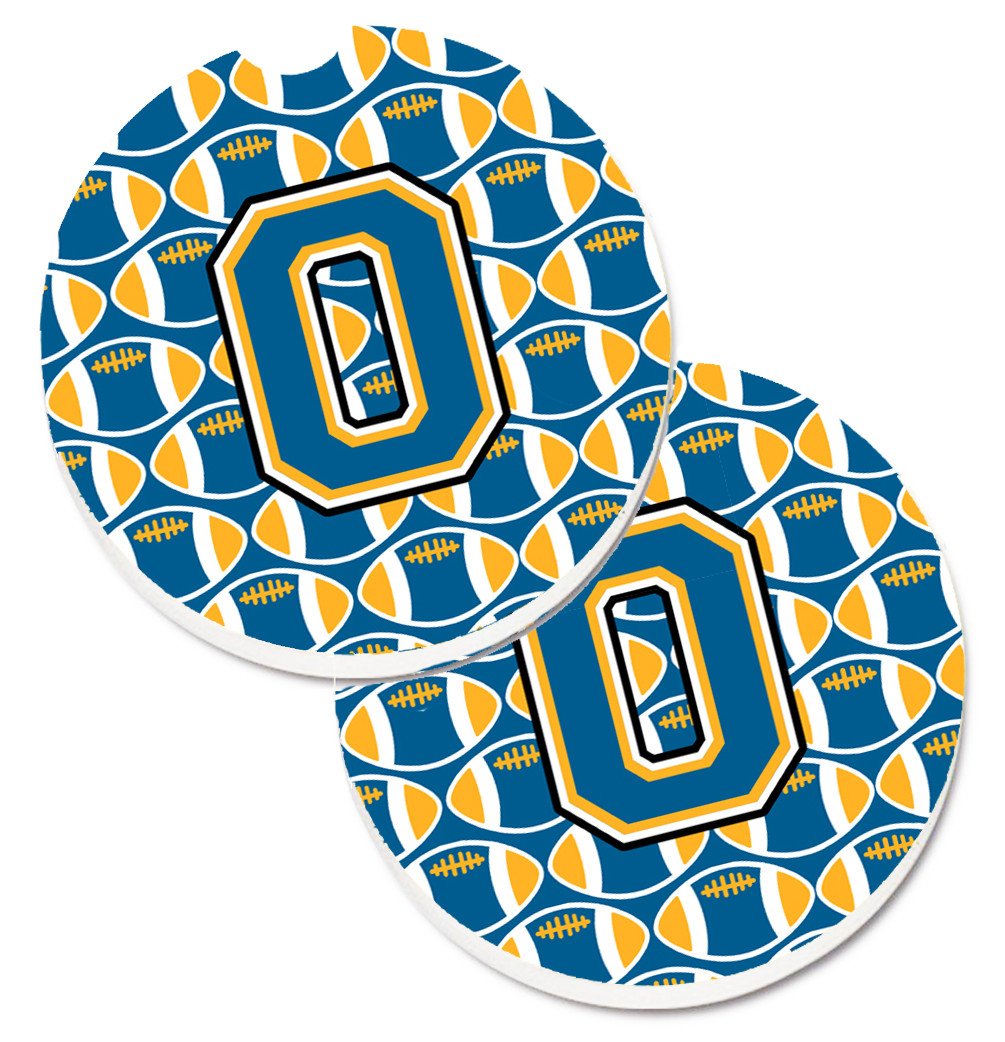 Letter O Football Blue and Gold Set of 2 Cup Holder Car Coasters CJ1077-OCARC by Caroline's Treasures