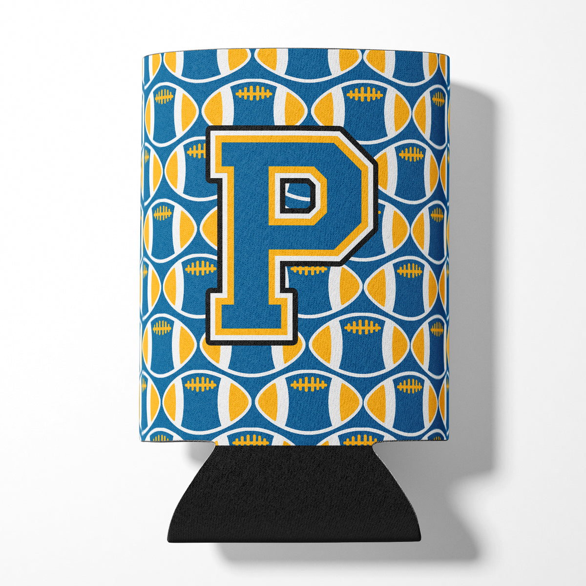 Letter P Football Blue and Gold Can or Bottle Hugger CJ1077-PCC.