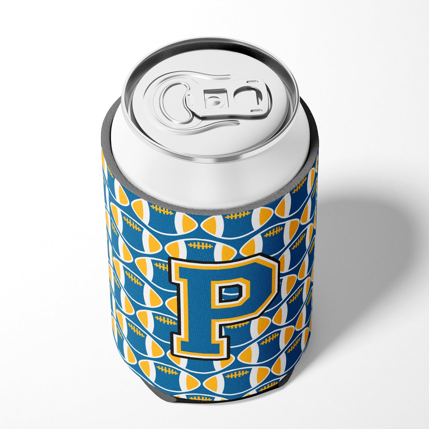 Letter P Football Blue and Gold Can or Bottle Hugger CJ1077-PCC.