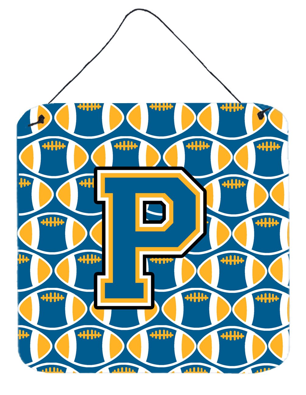 Letter P Football Blue and Gold Wall or Door Hanging Prints CJ1077-PDS66 by Caroline&#39;s Treasures