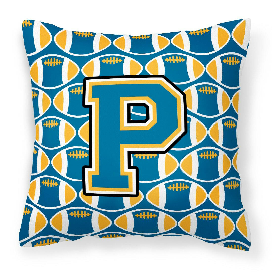 Letter P Football Blue and Gold Fabric Decorative Pillow CJ1077-PPW1414 by Caroline&#39;s Treasures