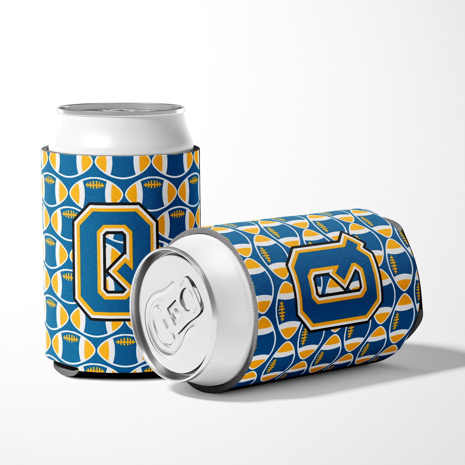 Letter Q Football Blue and Gold Can or Bottle Hugger CJ1077-QCC.