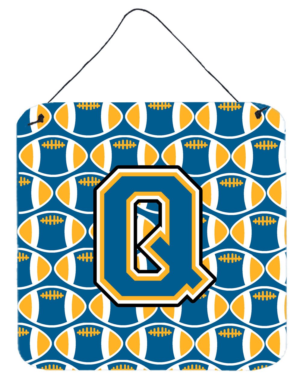 Letter Q Football Blue and Gold Wall or Door Hanging Prints CJ1077-QDS66 by Caroline&#39;s Treasures