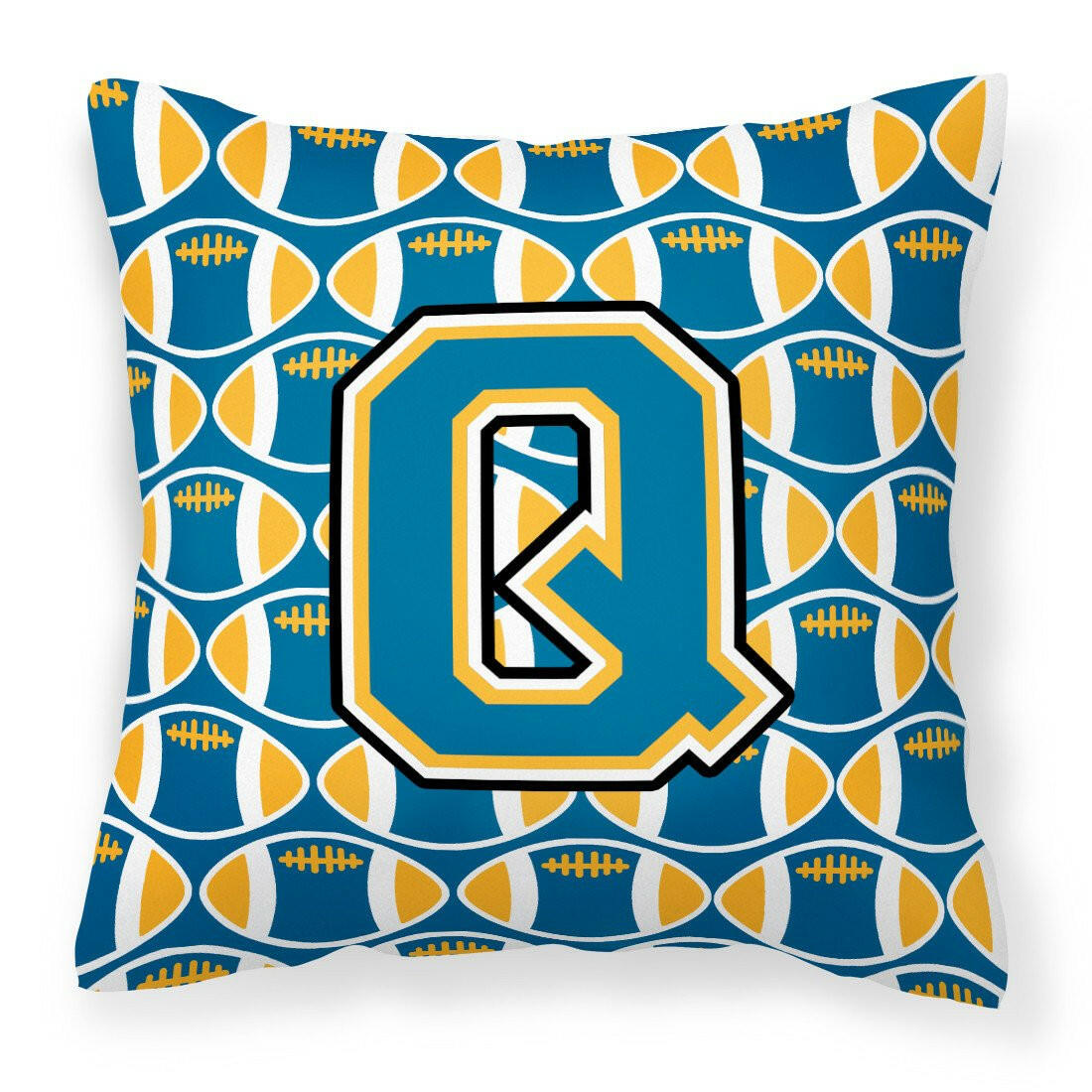 Letter Q Football Blue and Gold Fabric Decorative Pillow CJ1077-QPW1414 by Caroline&#39;s Treasures