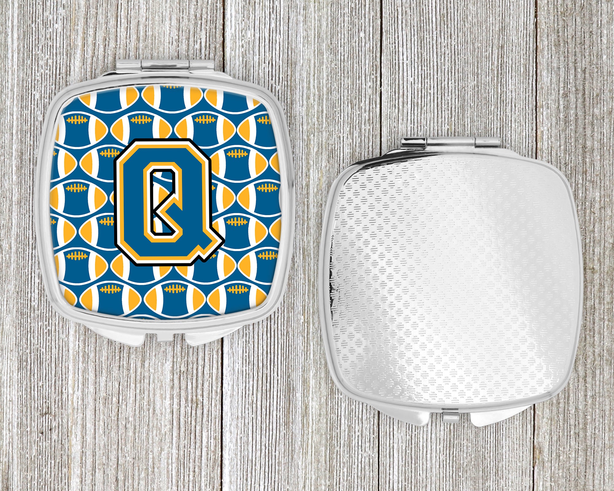 Letter Q Football Blue and Gold Compact Mirror CJ1077-QSCM