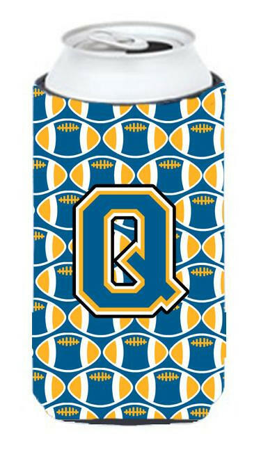 Letter Q Football Blue and Gold Tall Boy Beverage Insulator Hugger CJ1077-QTBC by Caroline&#39;s Treasures