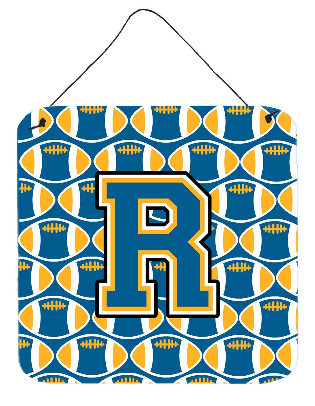 Letter R Football Blue and Gold Wall or Door Hanging Prints CJ1077-RDS66 by Caroline's Treasures