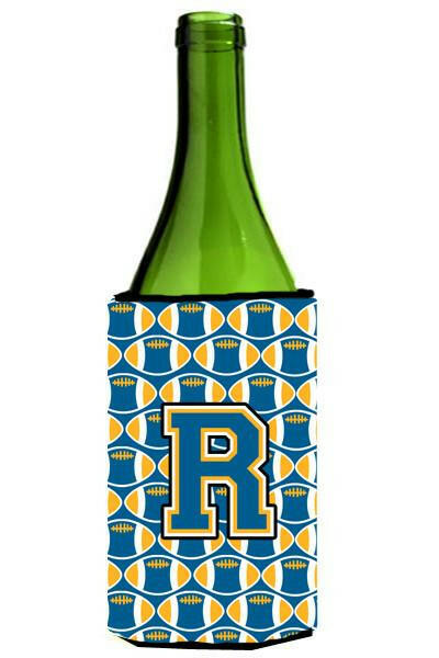 Letter R Football Blue and Gold Wine Bottle Beverage Insulator Hugger CJ1077-RLITERK by Caroline&#39;s Treasures