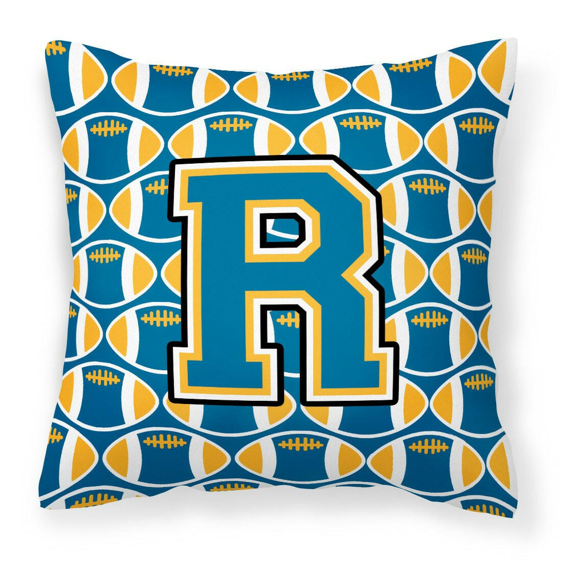 Letter R Football Blue and Gold Fabric Decorative Pillow CJ1077-RPW1414 by Caroline&#39;s Treasures
