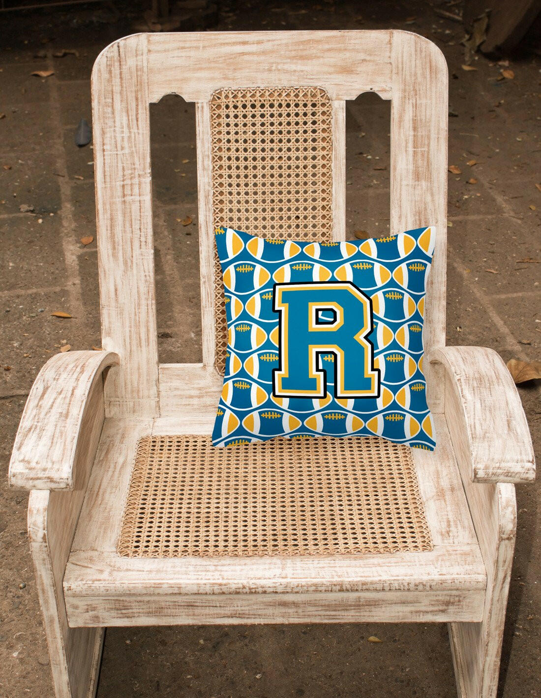Letter R Football Blue and Gold Fabric Decorative Pillow CJ1077-RPW1414 by Caroline's Treasures