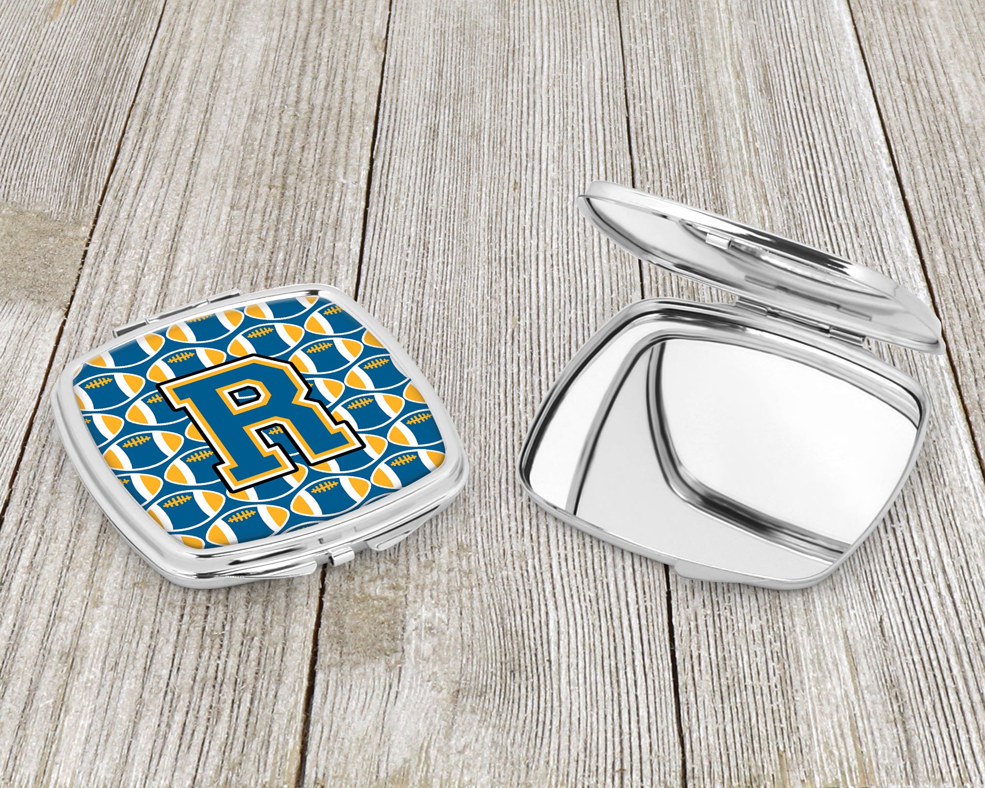 Letter R Football Blue and Gold Compact Mirror CJ1077-RSCM  the-store.com.