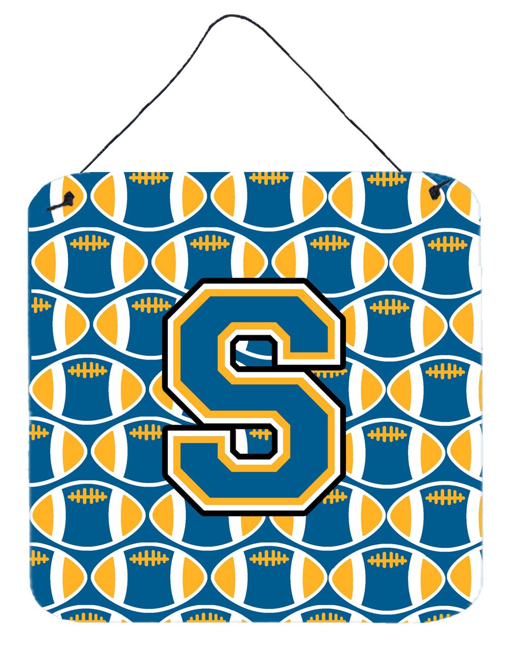 Letter S Football Blue and Gold Wall or Door Hanging Prints CJ1077-SDS66 by Caroline&#39;s Treasures