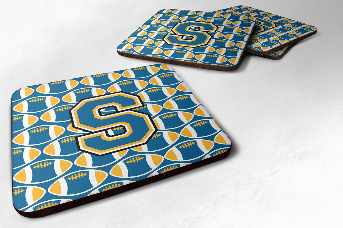 Letter S Football Blue and Gold Foam Coaster Set of 4 CJ1077-SFC - the-store.com