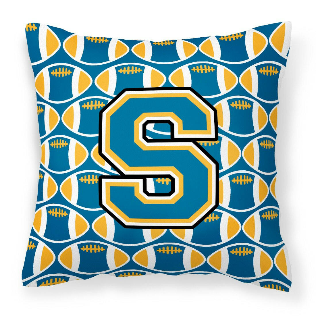 Letter S Football Blue and Gold Fabric Decorative Pillow CJ1077-SPW1414 by Caroline&#39;s Treasures