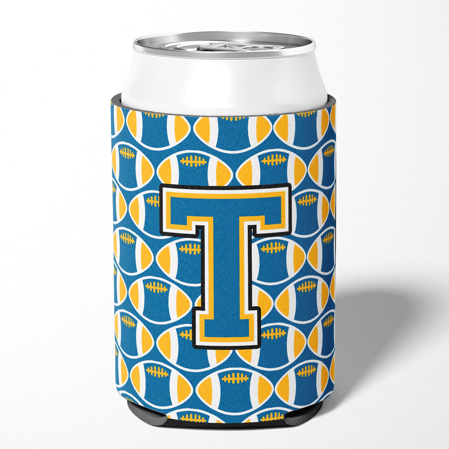Letter T Football Blue and Gold Can or Bottle Hugger CJ1077-TCC