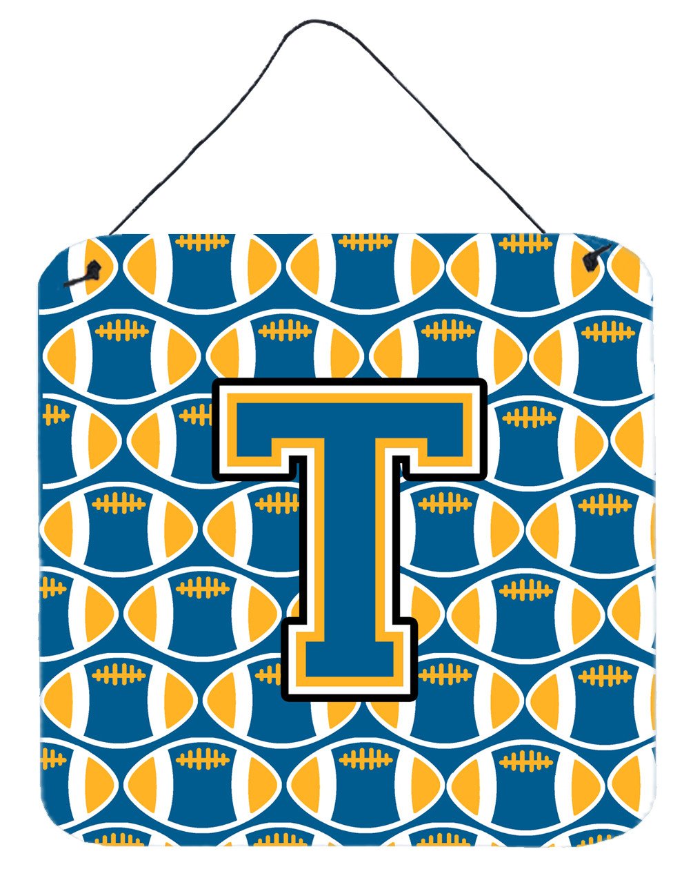Letter T Football Blue and Gold Wall or Door Hanging Prints CJ1077-TDS66 by Caroline's Treasures