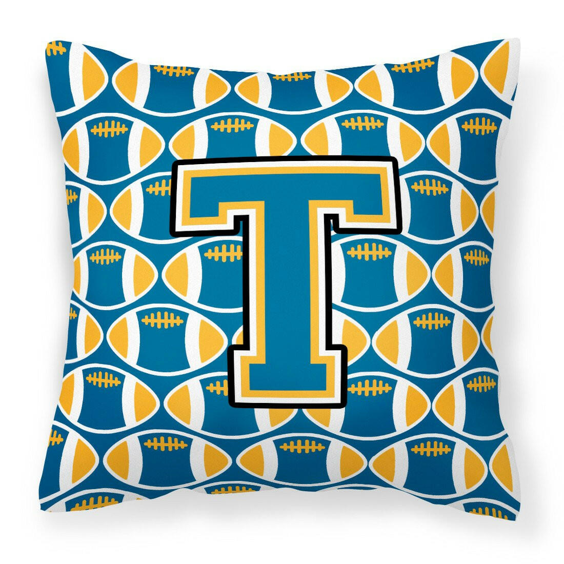 Letter T Football Blue and Gold Fabric Decorative Pillow CJ1077-TPW1414 by Caroline&#39;s Treasures