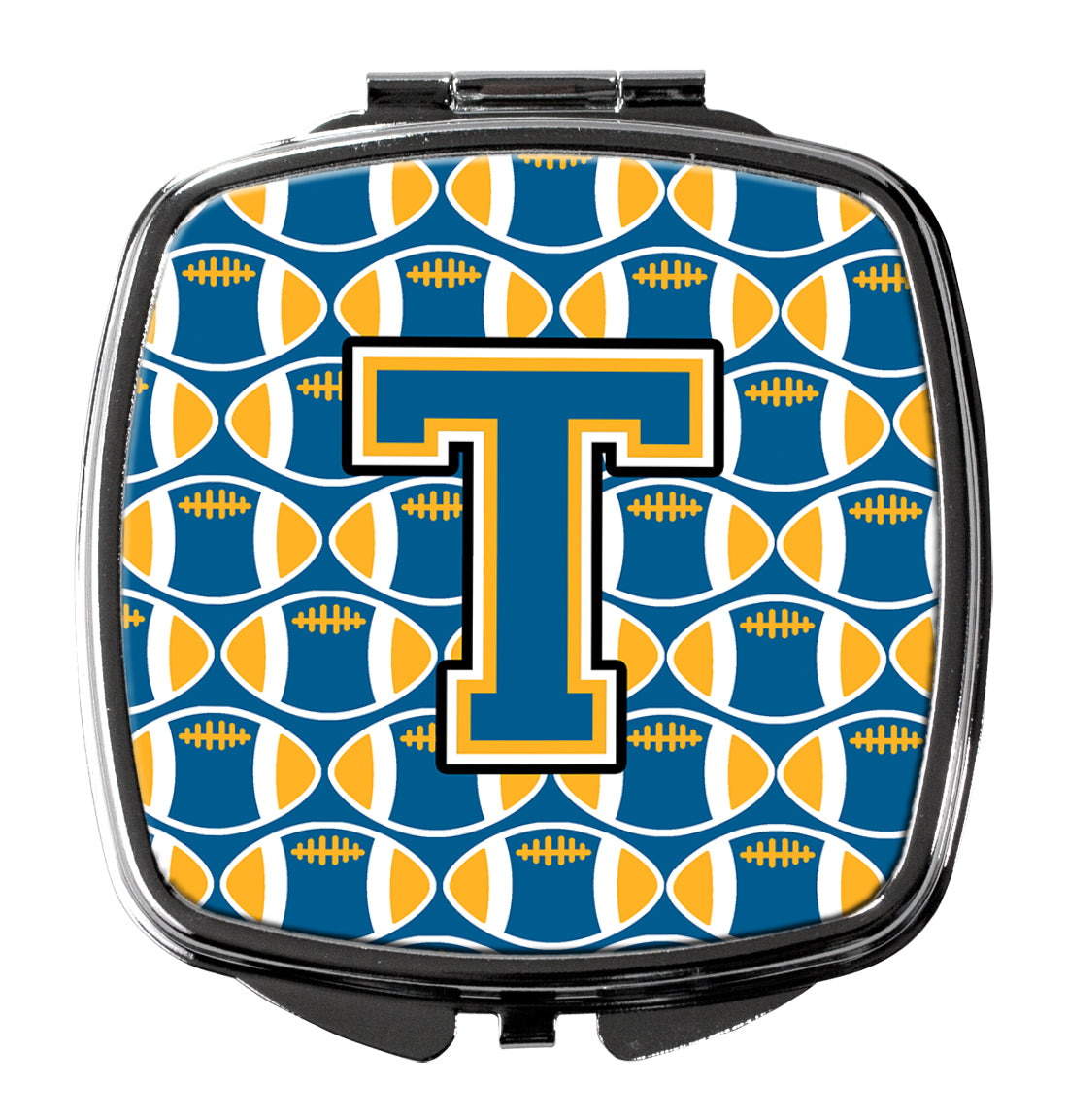 Letter T Football Blue and Gold Compact Mirror CJ1077-TSCM  the-store.com.