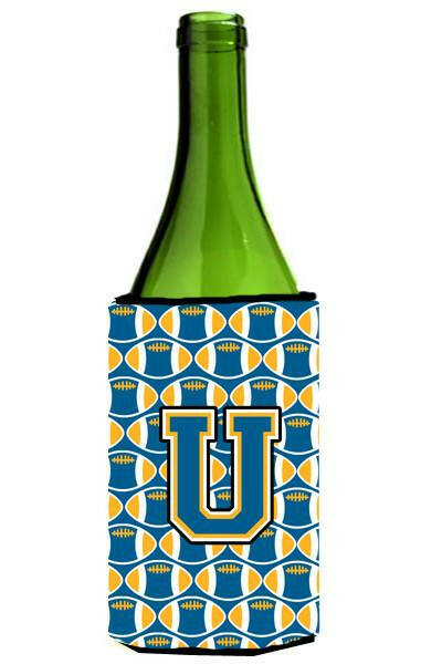 Letter U Football Blue and Gold Wine Bottle Beverage Insulator Hugger CJ1077-ULITERK by Caroline&#39;s Treasures