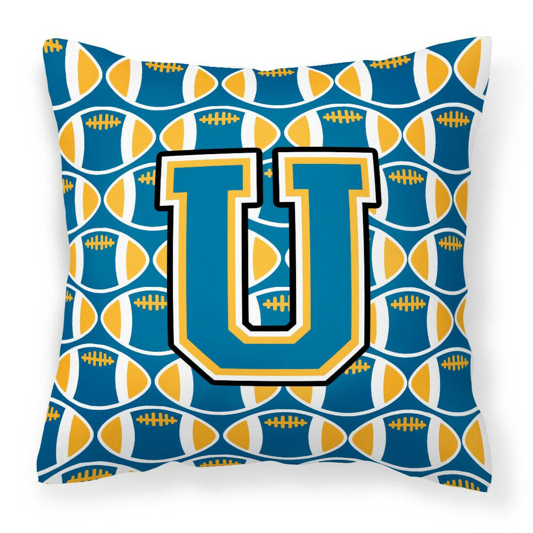 Letter U Football Blue and Gold Fabric Decorative Pillow CJ1077-UPW1414 by Caroline&#39;s Treasures