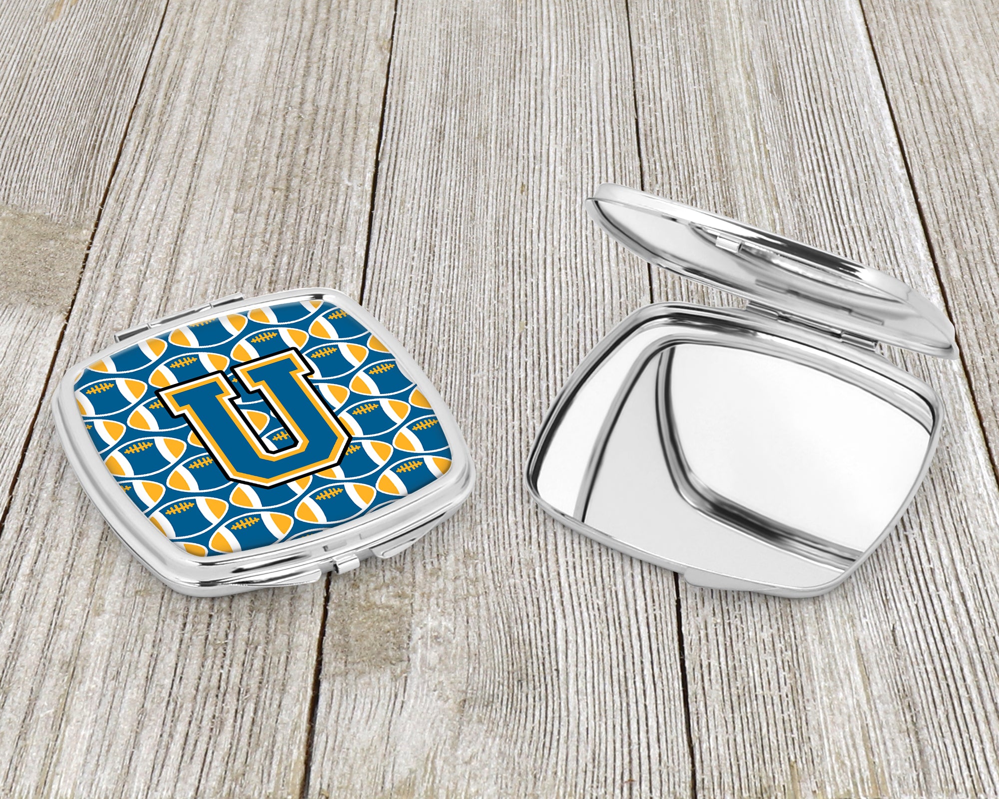 Letter U Football Blue and Gold Compact Mirror CJ1077-USCM