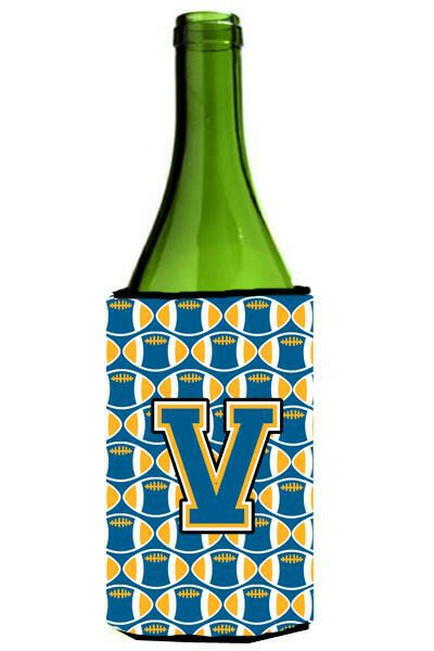 Letter V Football Blue and Gold Wine Bottle Beverage Insulator Hugger CJ1077-VLITERK by Caroline&#39;s Treasures