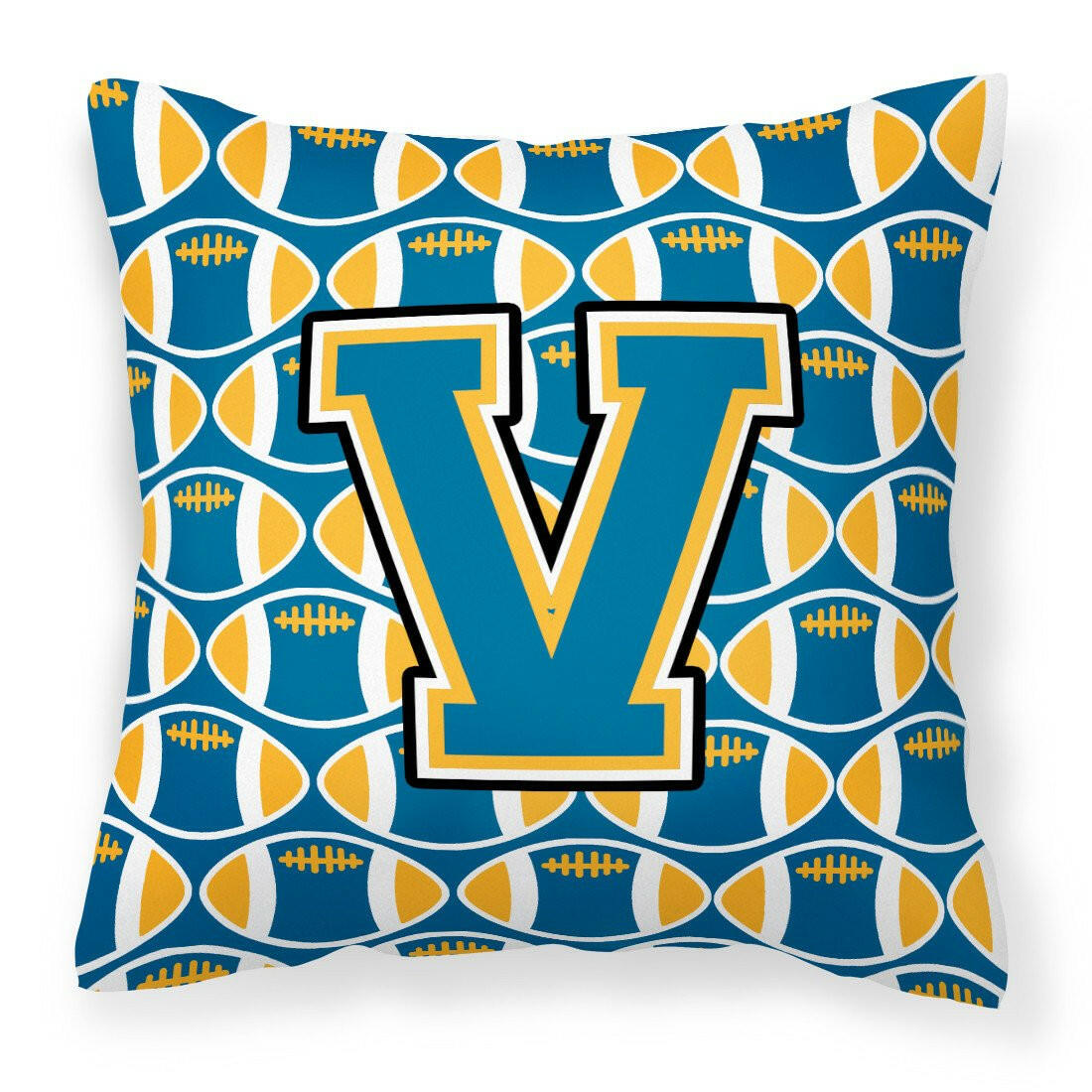 Letter V Football Blue and Gold Fabric Decorative Pillow CJ1077-VPW1414 by Caroline&#39;s Treasures