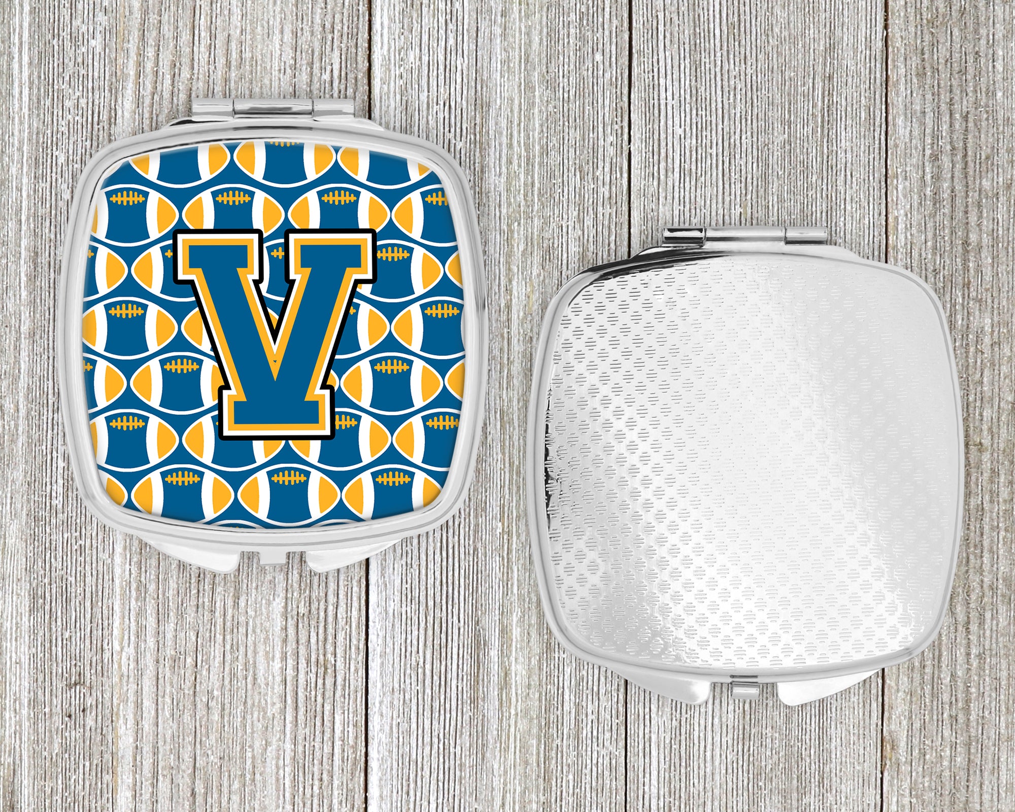 Letter V Football Blue and Gold Compact Mirror CJ1077-VSCM  the-store.com.
