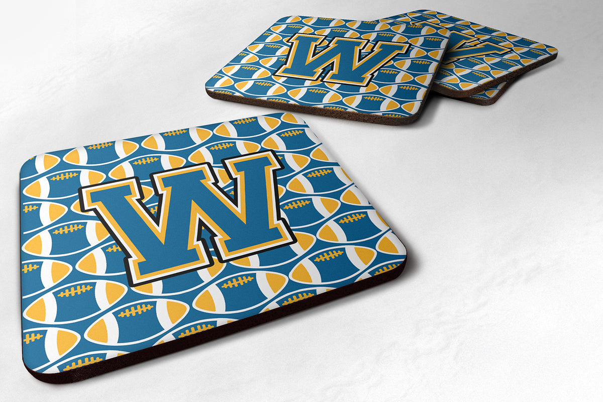 Letter W Football Blue and Gold Foam Coaster Set of 4 CJ1077-WFC - the-store.com
