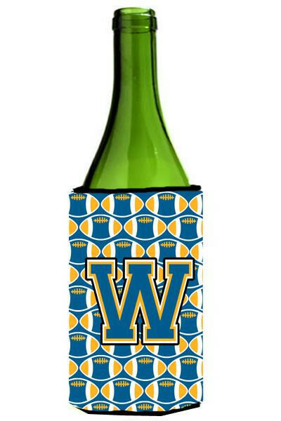Letter W Football Blue and Gold Wine Bottle Beverage Insulator Hugger CJ1077-WLITERK by Caroline's Treasures