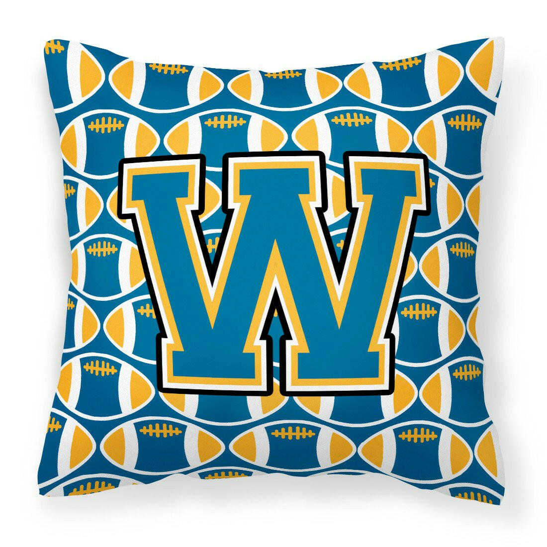 Letter W Football Blue and Gold Fabric Decorative Pillow CJ1077-WPW1414 by Caroline&#39;s Treasures