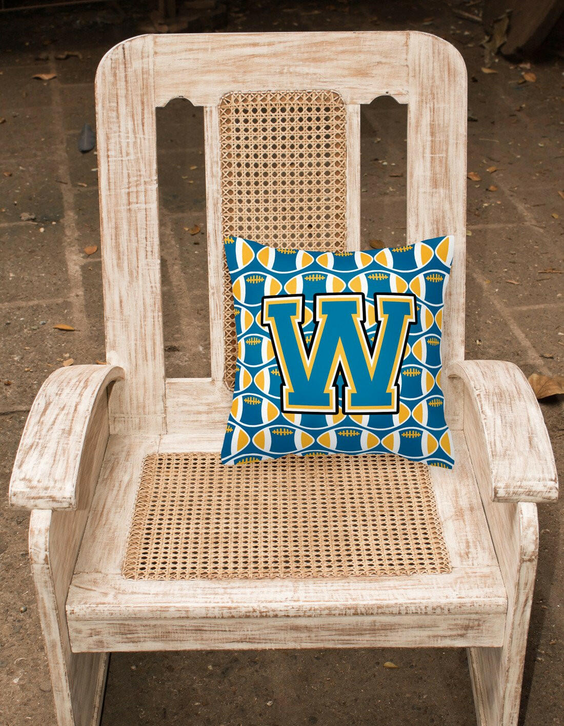 Letter W Football Blue and Gold Fabric Decorative Pillow CJ1077-WPW1414 by Caroline's Treasures