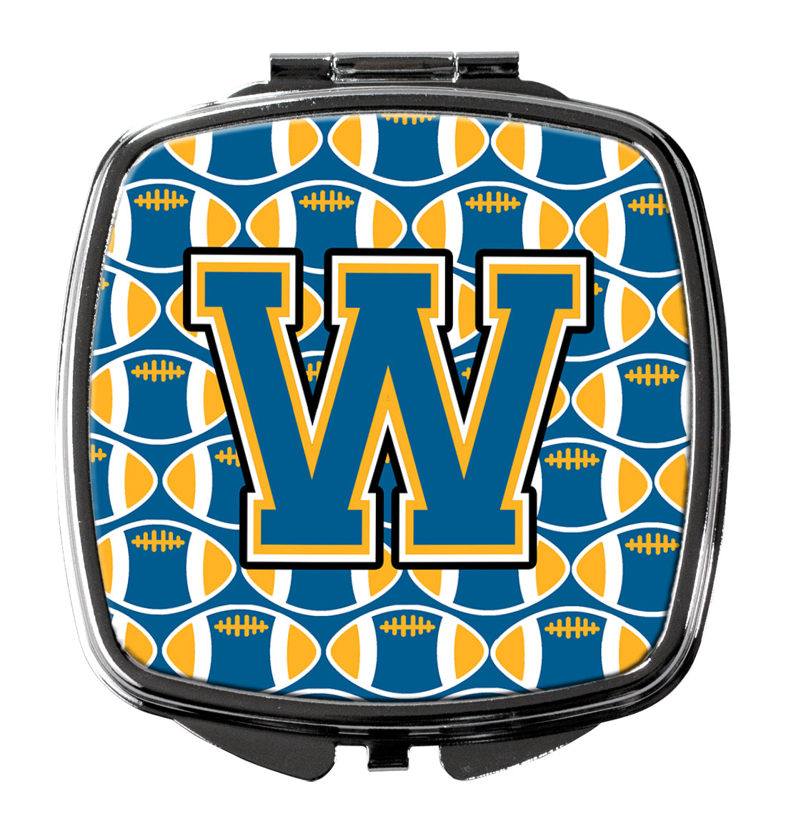Letter W Football Blue and Gold Compact Mirror CJ1077-WSCM