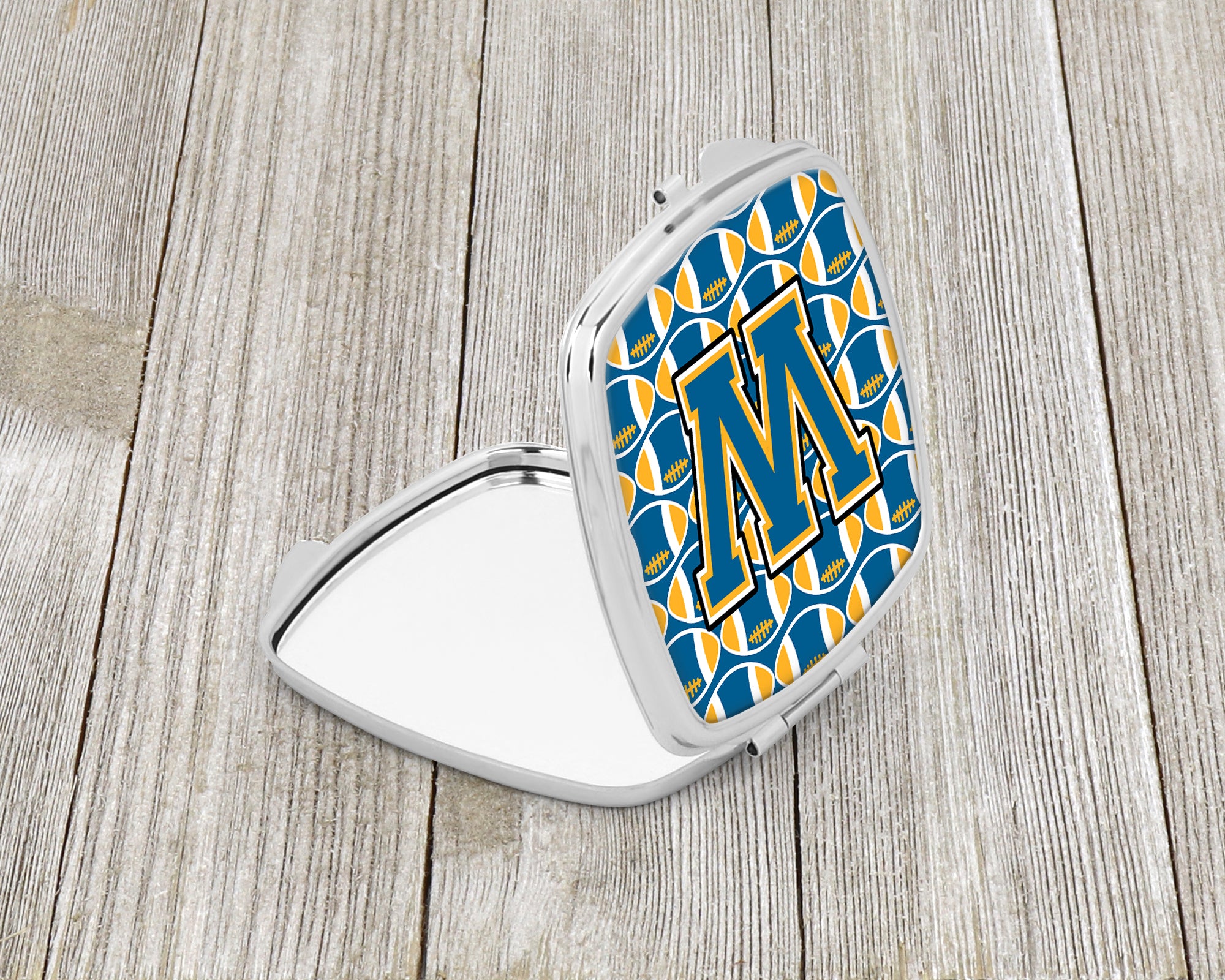Letter W Football Blue and Gold Compact Mirror CJ1077-WSCM