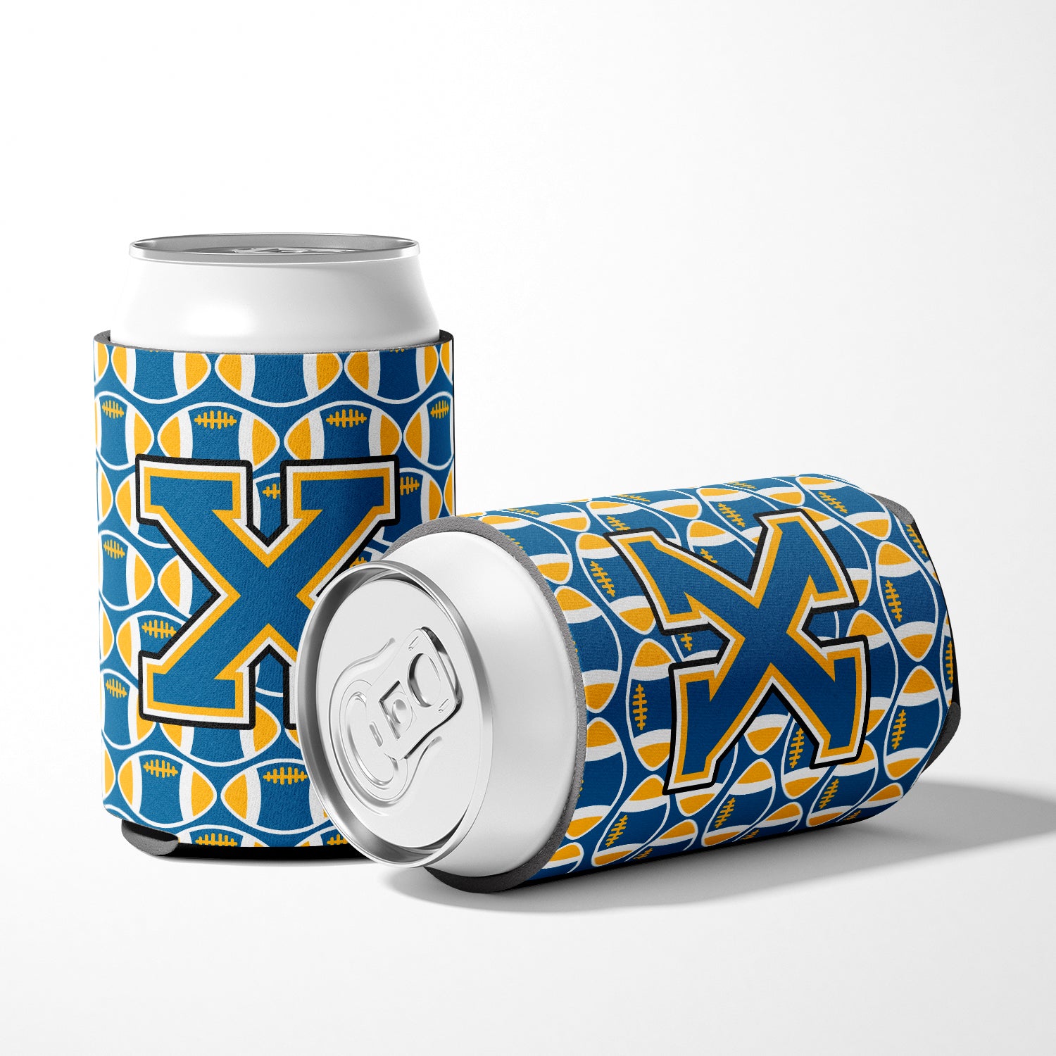 Letter X Football Blue and Gold Can or Bottle Hugger CJ1077-XCC.