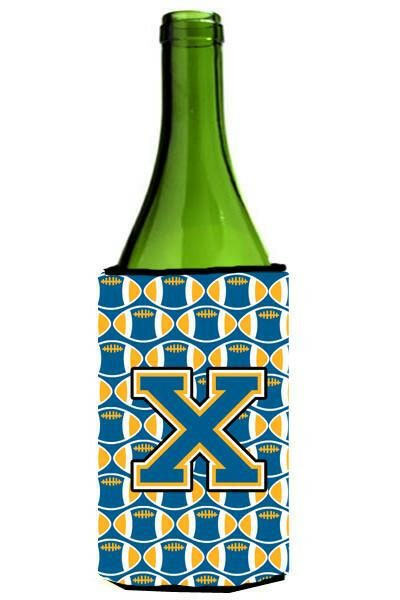 Letter X Football Blue and Gold Wine Bottle Beverage Insulator Hugger CJ1077-XLITERK by Caroline's Treasures