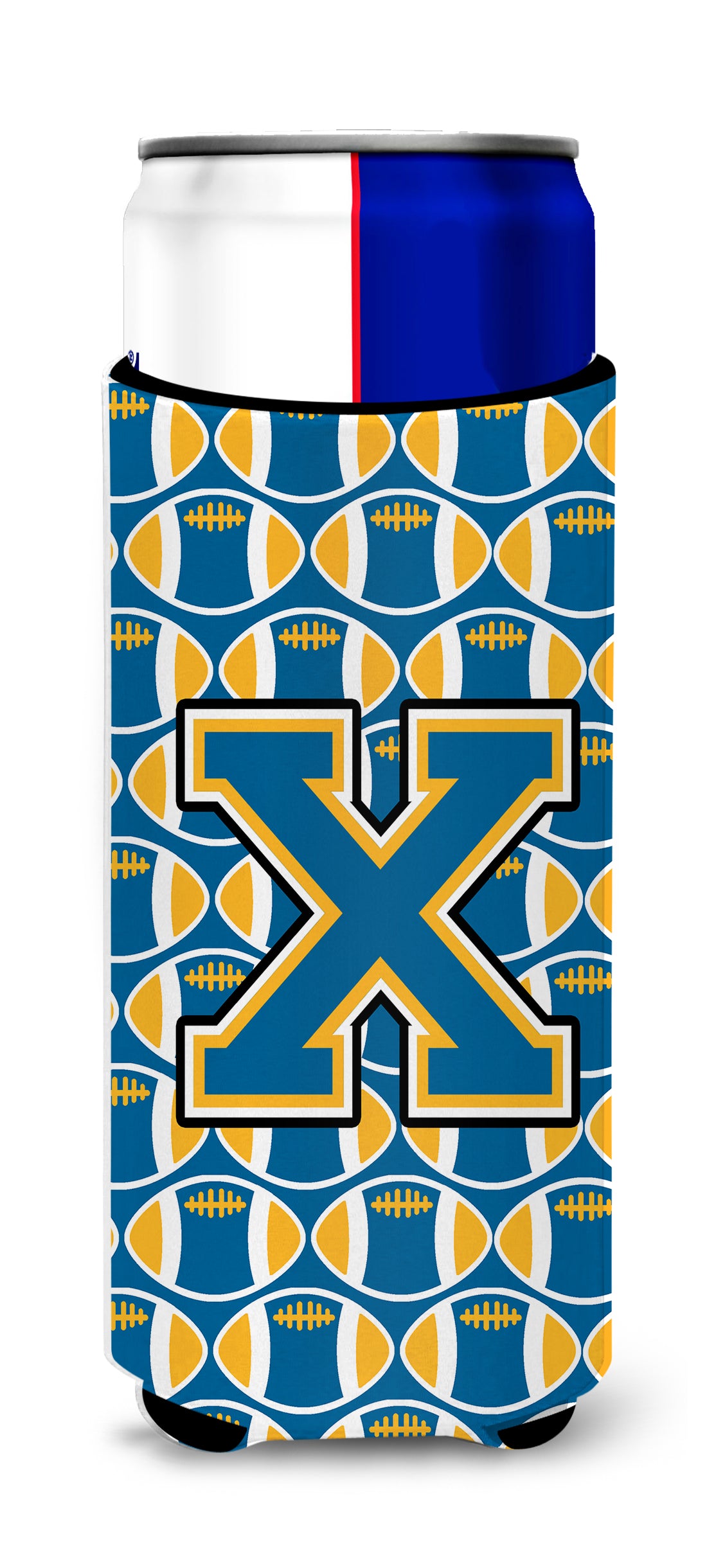 Letter X Football Blue and Gold Ultra Beverage Insulators for slim cans CJ1077-XMUK