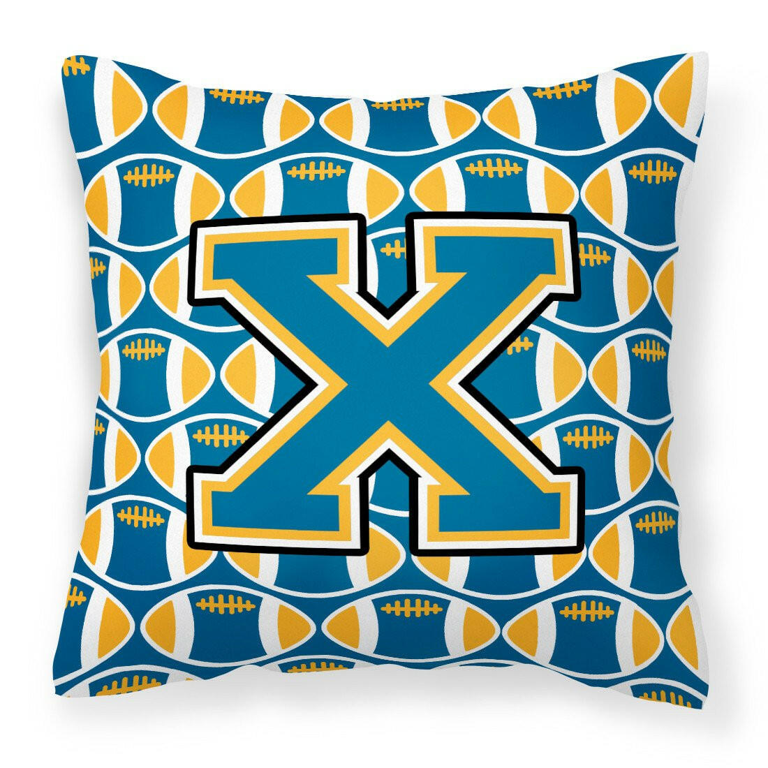 Letter X Football Blue and Gold Fabric Decorative Pillow CJ1077-XPW1414 by Caroline&#39;s Treasures