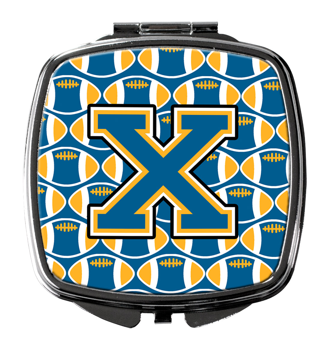 Letter X Football Blue and Gold Compact Mirror CJ1077-XSCM  the-store.com.