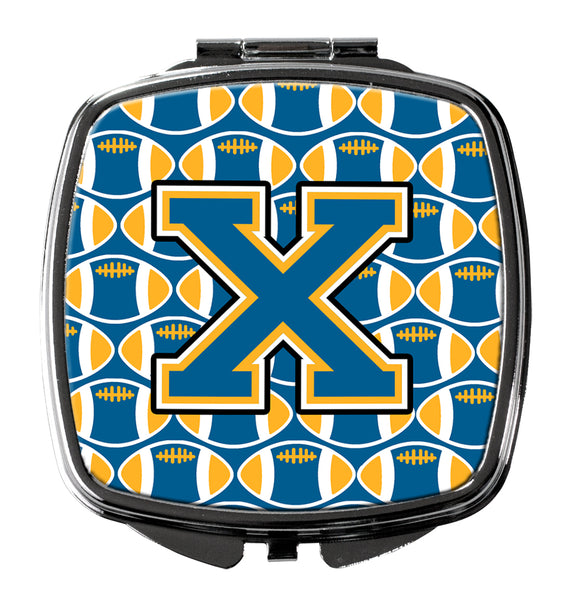 Letter X Football Blue and Gold Compact Mirror CJ1077-XSCM