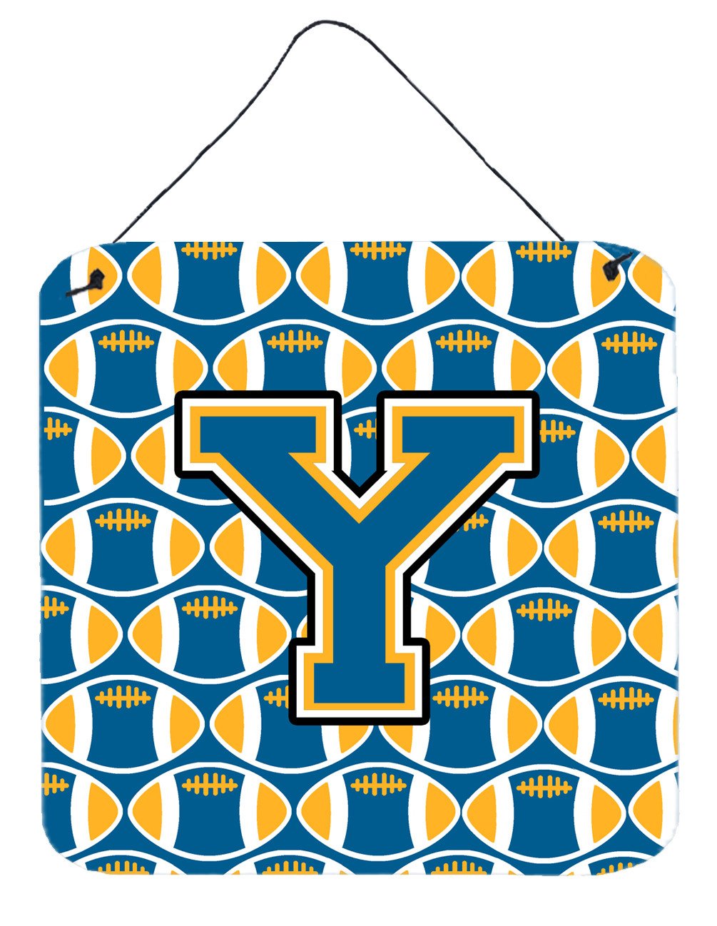 Letter Y Football Blue and Gold Wall or Door Hanging Prints CJ1077-YDS66 by Caroline&#39;s Treasures
