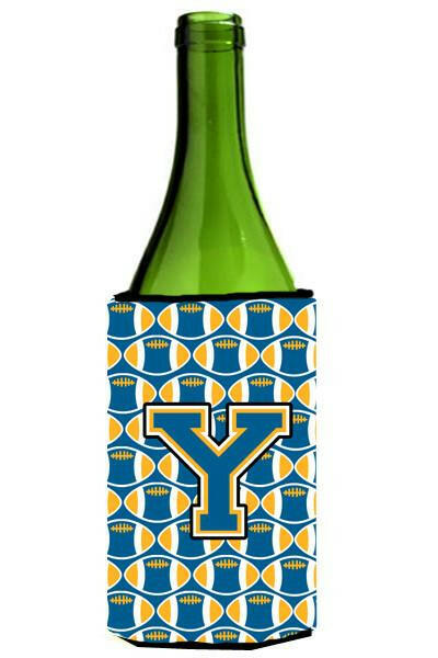 Letter Y Football Blue and Gold Wine Bottle Beverage Insulator Hugger CJ1077-YLITERK by Caroline&#39;s Treasures