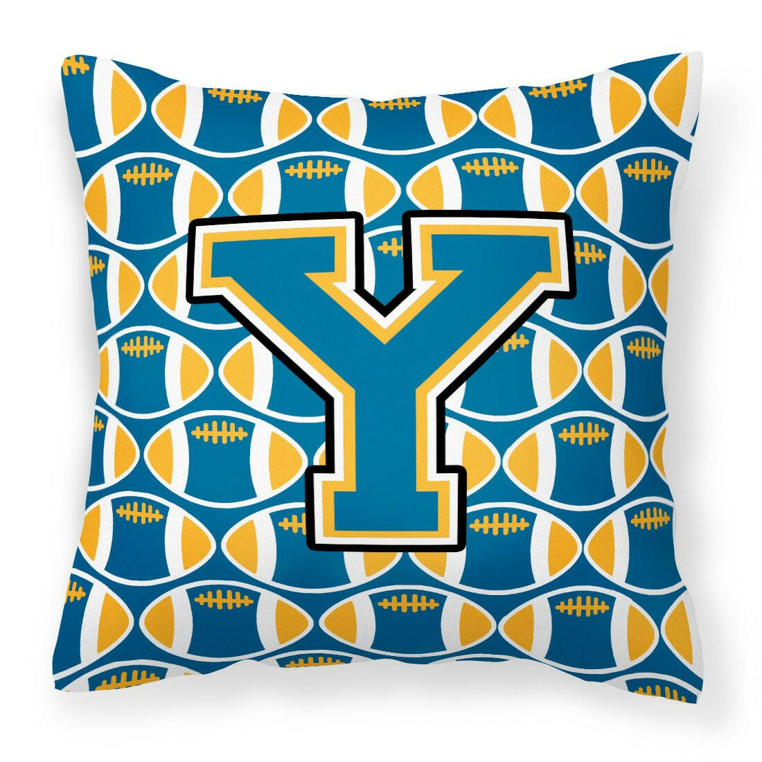 Letter Y Football Blue and Gold Fabric Decorative Pillow CJ1077-YPW1414 by Caroline&#39;s Treasures